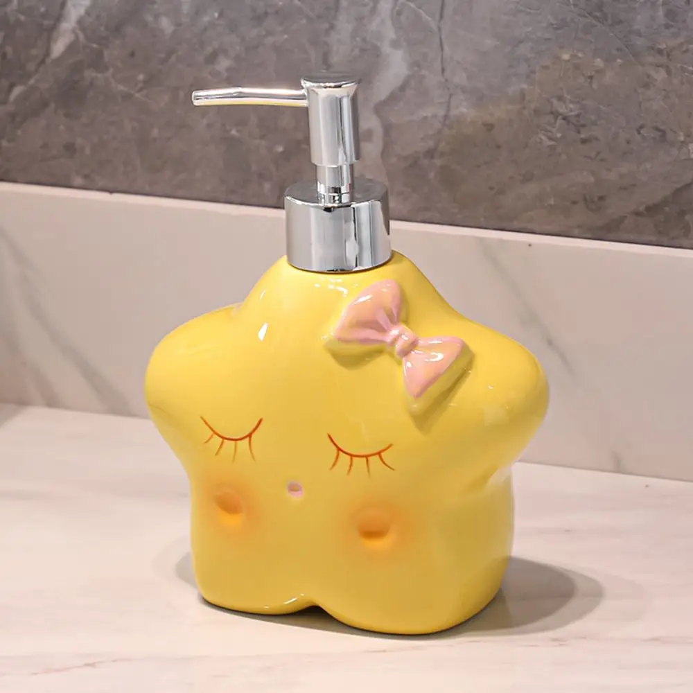 

Pump Bottle 600ml Soap Dispenser Cartoon Bow Hand Sanitizer Bottle Ceramic Refillable Shampoo Bottle Bathroom