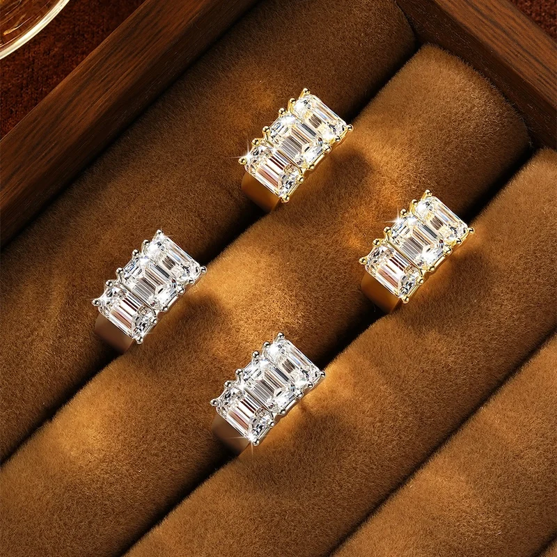 Rrjzz Smaragdschliff 4*6mm D Farbe Voll-Moissanit-Ohrringe 6 Steine 4,8 Karat Imitationsdiamant Damen Creolen GRA Schmuck Geschenke – Detail 3