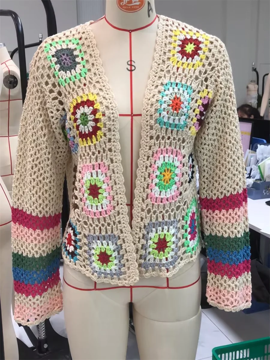 Y2k 할로우 니트 크로셰 스웨터, 여성용 2025 가디건, 용수철 및 가을 패션 블라우스 탑, 2000 년대 빈티지 비치 커버업