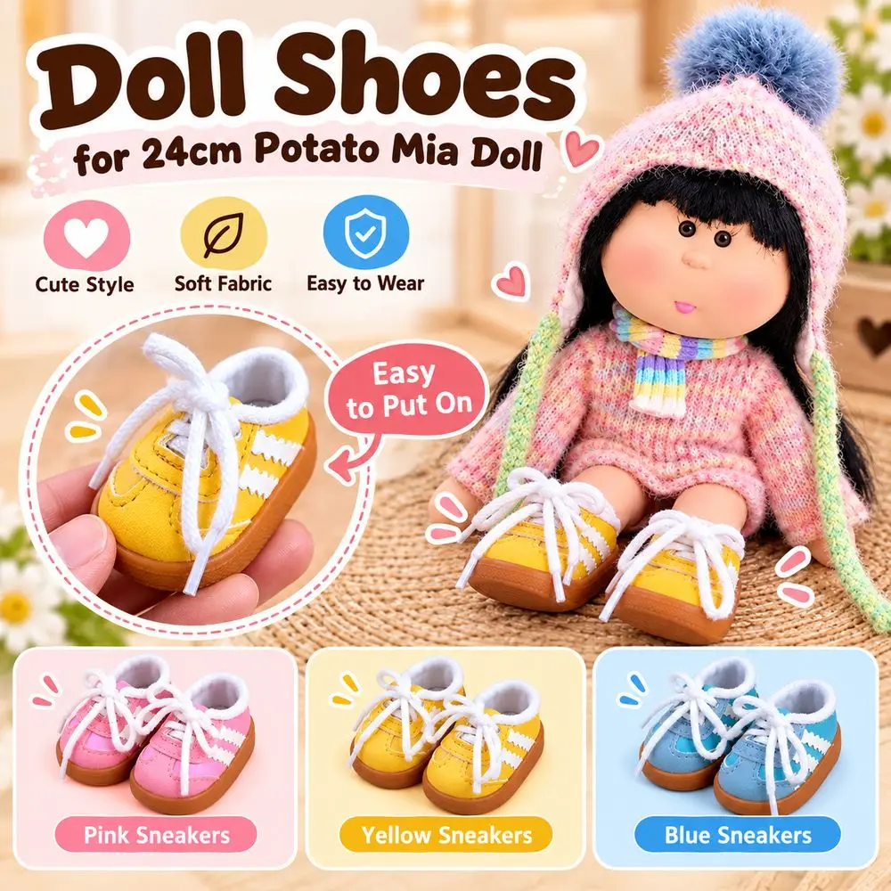 1Pair New Lace Up Doll Shoes Cute Style Shoe Length 4.8cm Mini Doll Sneakers Fabric Upper Doll Footwear For Potato Mia Doll