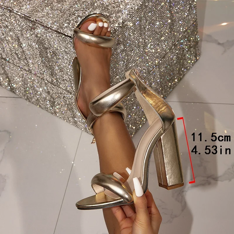 Eilyken Street Style Golden Open Toe Women Sandals Cover Square Heels Banquet Party Shoes Fashion Zapatos De Mujer