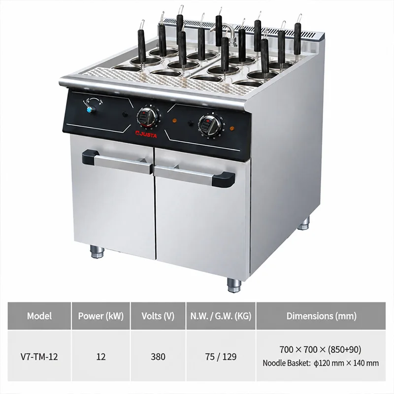 JUSTA Electric Noodle Boiler Cabinet Base Commercial Stainless Steel Electric Pasta Cooker 10000-20000W 50-100kg Restaurant