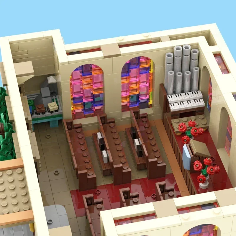 Scène de dessin animé classique diorama briques blocs d'église maison ville haus moc fans cadeau de construction enfant film jouet produit décor setChristm