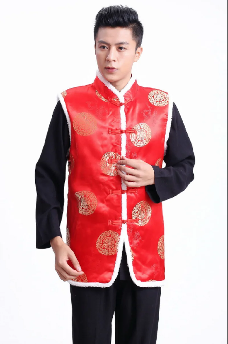 Hot Sale New Traditional Men Chinese Style Cotton Vest High Quality Satin Tang Suit Fashion Jacket Warm coat Sleeveless Vest