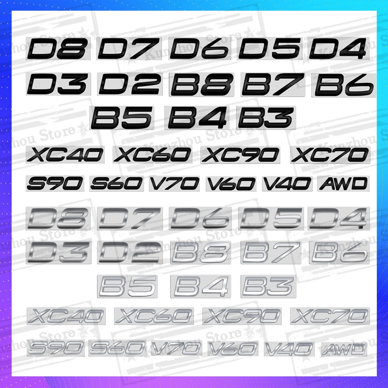 

1PCS Metal For Volvo XC60 XC40 XC90 ADW S60 S90 V40 V60 V70 D2 3 4 5 6 7 8 B5 Logo Emblem Car Rear Trunk Sticker Body Sign Badge