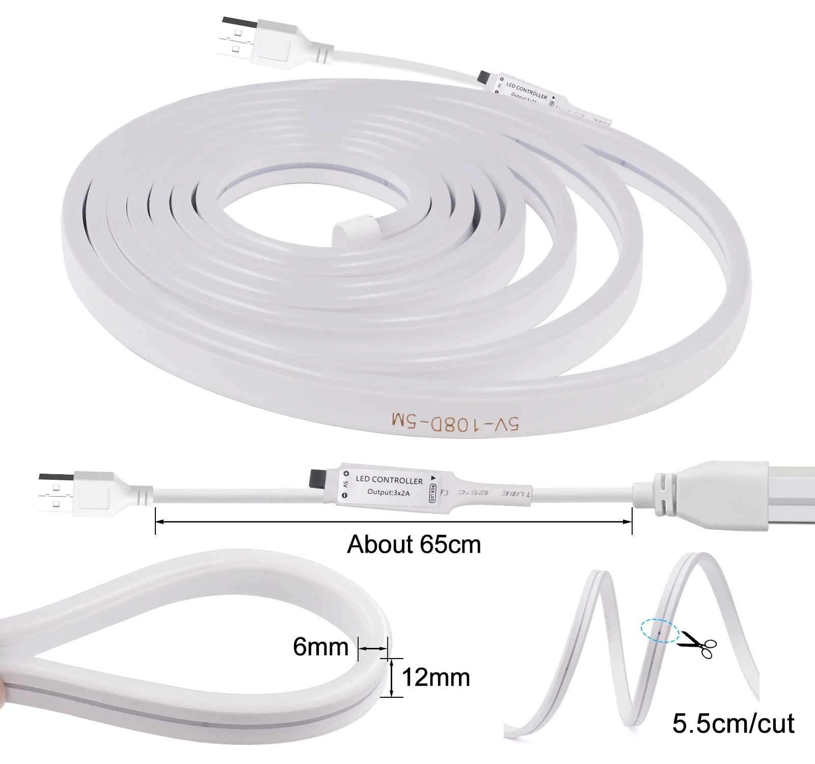 USB RGB LED Neon Light 5V Flexible LED Strip Light with Remote Control 3535 108LEDs Waterproof Neon Silicone Tube for Decoration