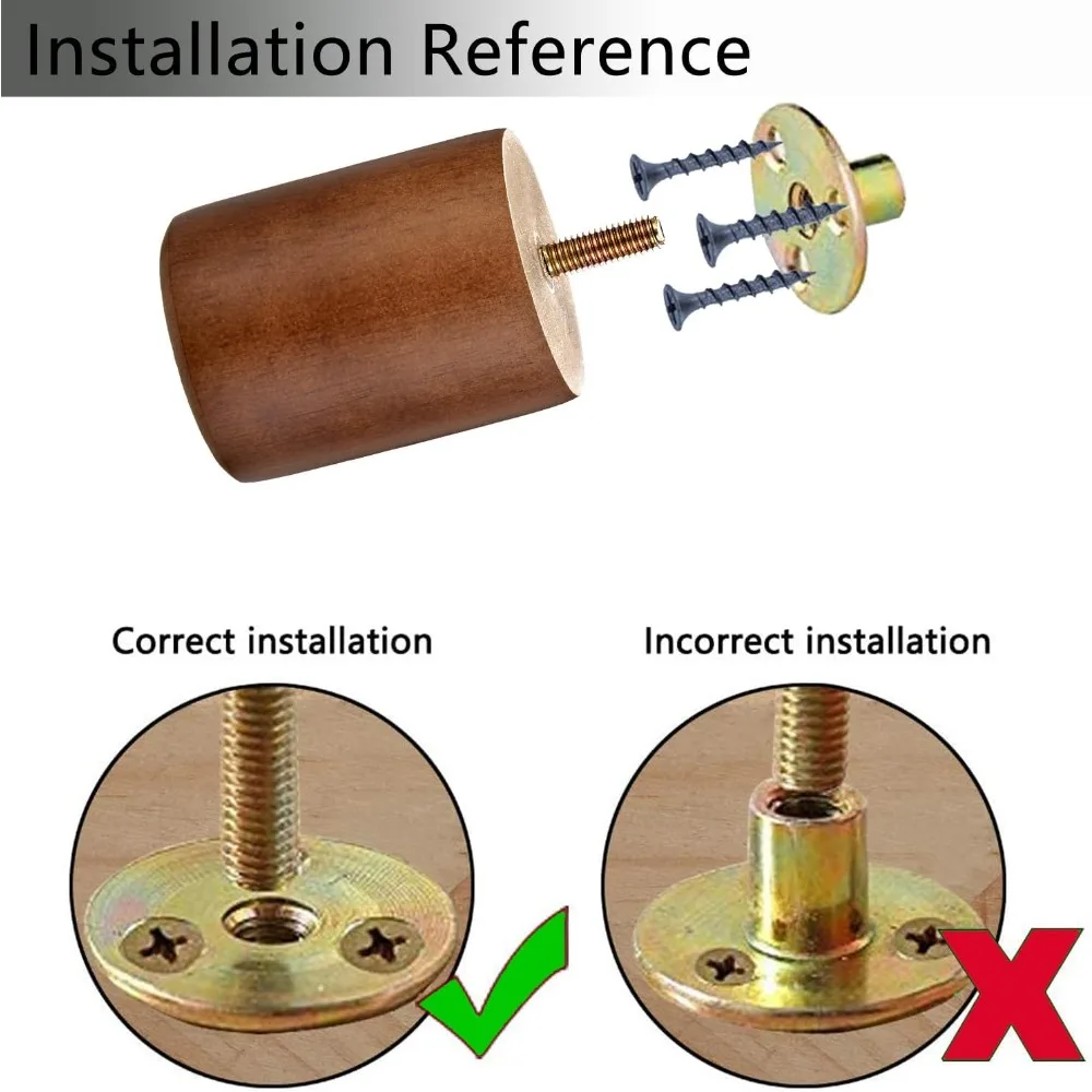 Set di 4 gambe in legno da 3 pollici, piedini di ricambio in legno massello rotondo, bullone M8 preforato, adatto per divano, divano, comò, ottomano