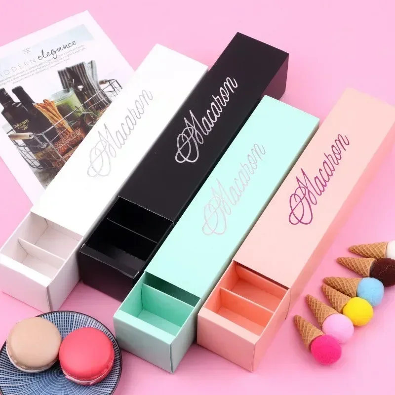 6-Grid Macaron Packaging Box, Chocolate Box Foil-Stamped Slide Drawer with Clear Window French Bakery Case for Biscuits Desserts