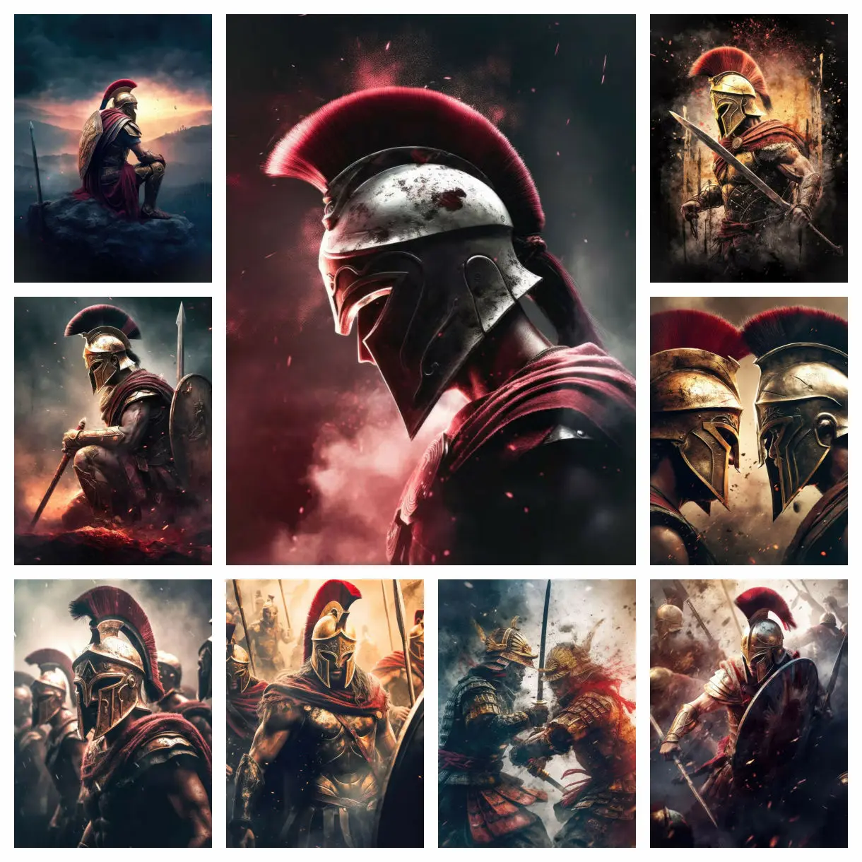 Retro 300 Spartans Krieger Letzter Spartanischer Helm Kampf der Samurai Kunst 5D Diy Diamant Malerei Bild Home Decor