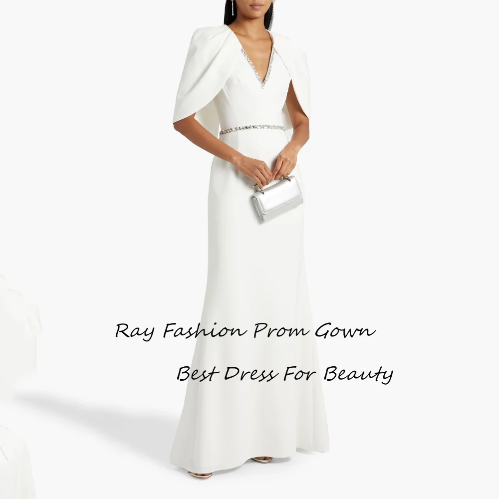 

Ray Fashion Mermaid Prom Dress V Neck Sleeveless With Shawl Crystal Floor Length Women Formal Occasions فساتين سهرة Saudi Arabia