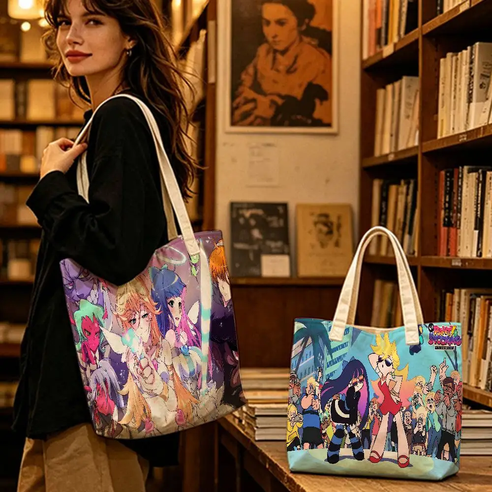 Anime P-panty And S-stockings Storage Bags Fashion Cotton Polyester Tote Bag Eco Friendly Reusable Large Capacity Shopping Bag view 2