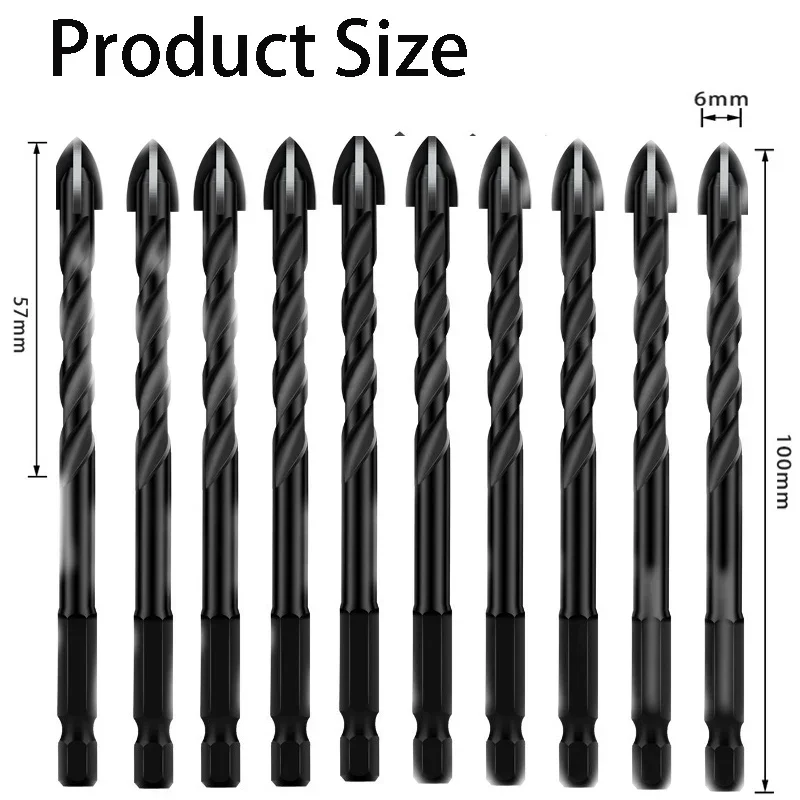 10pcs Cross Hex Tile Drill Bits Set Masonry Drilling Bit Hex Shank 6mm Titanium Steel Metal Cross Drilling Bits Hole Opener Tool