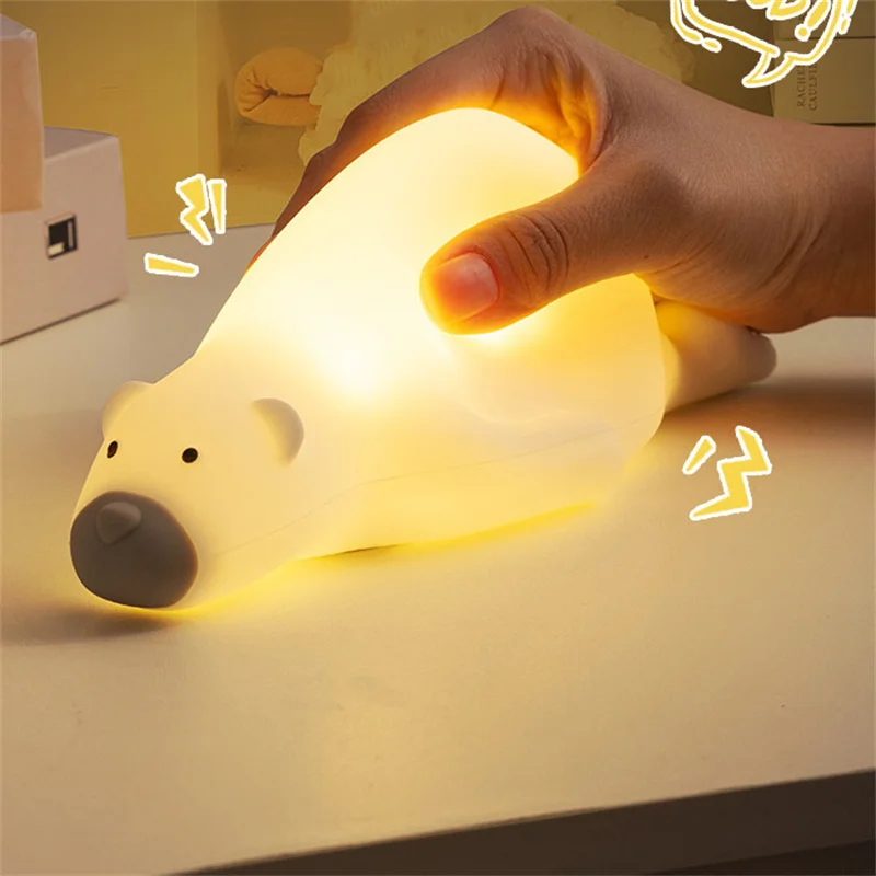 Bear Silicone Lights Pat 3-speed Dimming Night Light Decoration Bedside Ambient Light Birthday Gift Baby Kid Eye Protect Lamp