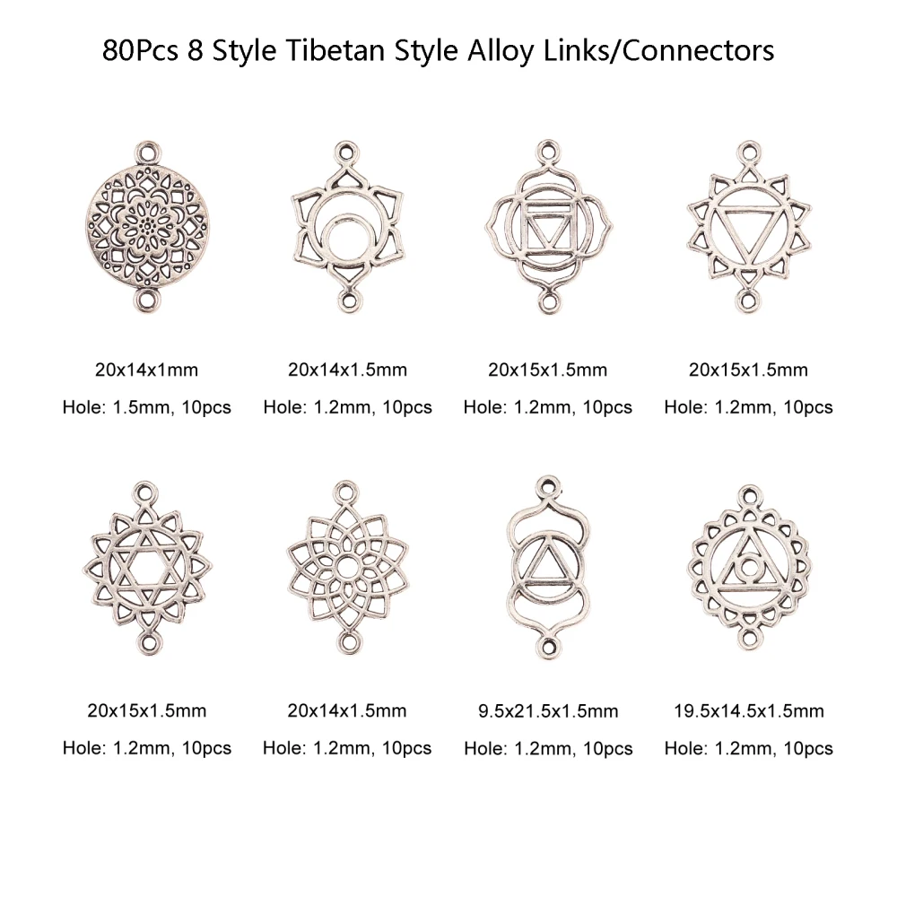 80pcs 8 Styles Tibetan Flower Charms Alloy Hollow Flower Charms Chakra Connector Charms for Jewelry Making Bracelets Bulk