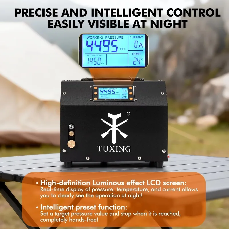 High Speed Customizable Oil-free 4500Psi 300Bar 12V High Power Paintball PCP LCD Display Air Compressor With Cylinder