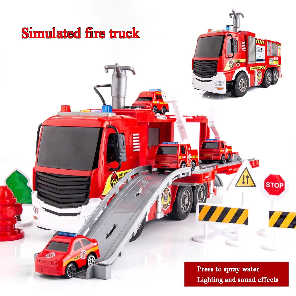 Water spray fire truck toy truck firetruck large alloy light music parking lot track car boy toy car children\'s gift