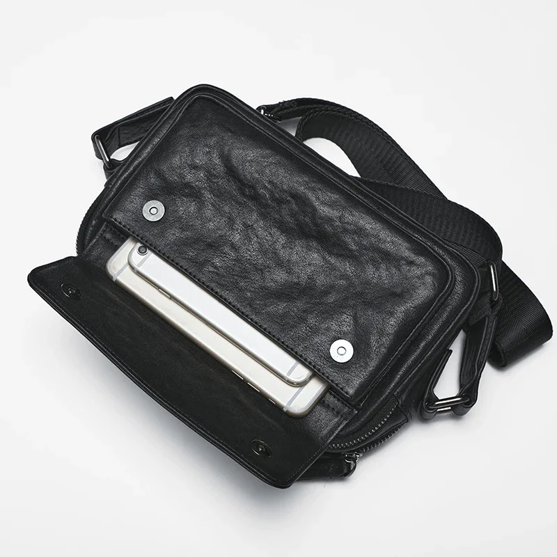 GENOFAN-Sac à Bandoulière en Cuir de Vache group pour Homme, Pochette à Double Fermeture Éclair, Tendance