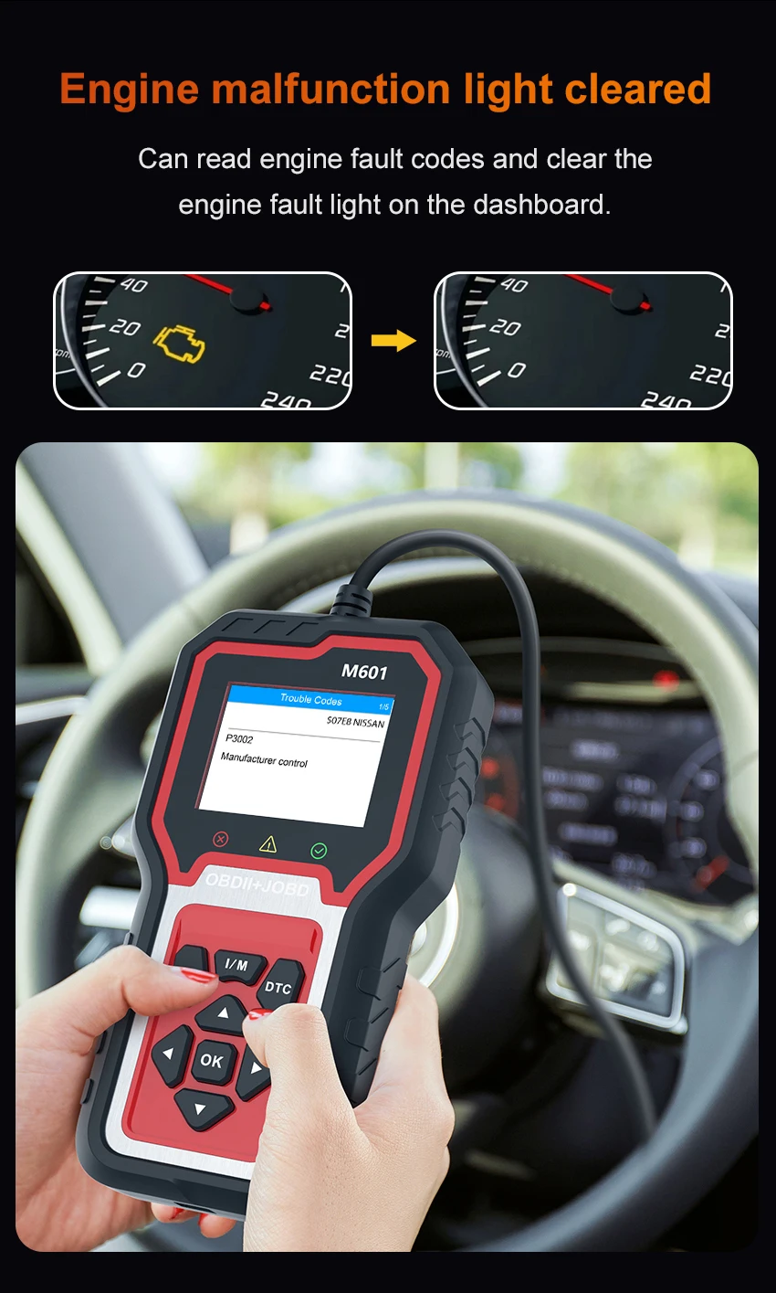 أداة تشخيص ماسح السيارة M601 MAX مع قارئ رمز المحرك المتقدم لإعادة ضبط وظيفة OBDII الكاملة والبيانات المباشرة في الوقت الحقيقي #3