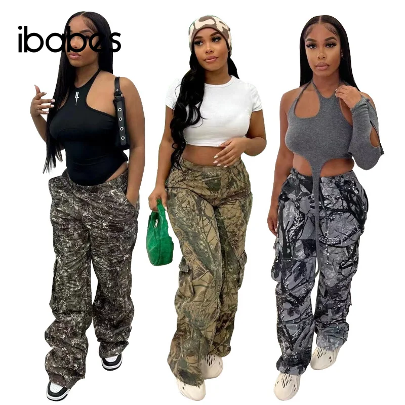 

Camo Printed Women Cargo Pants with Pockets 2023 Summer New Popular Casual Baggy Trousers Y2K Style Clothings Workout Capris