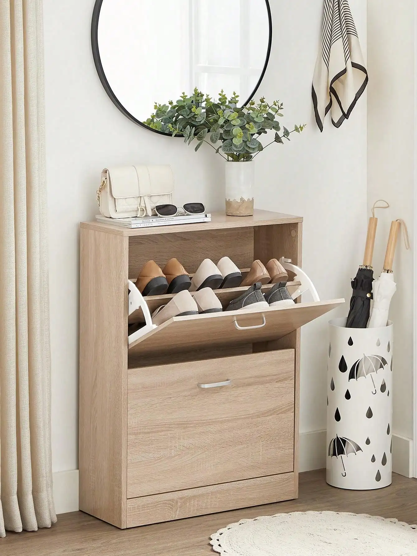 Scarpiera VASAGLE, 2 ante ribaltabili, divisore regolabile, 12 scarpe da donna o 8 da uomo, ingresso stretto, 60x24x83.5cm, marrone rustico