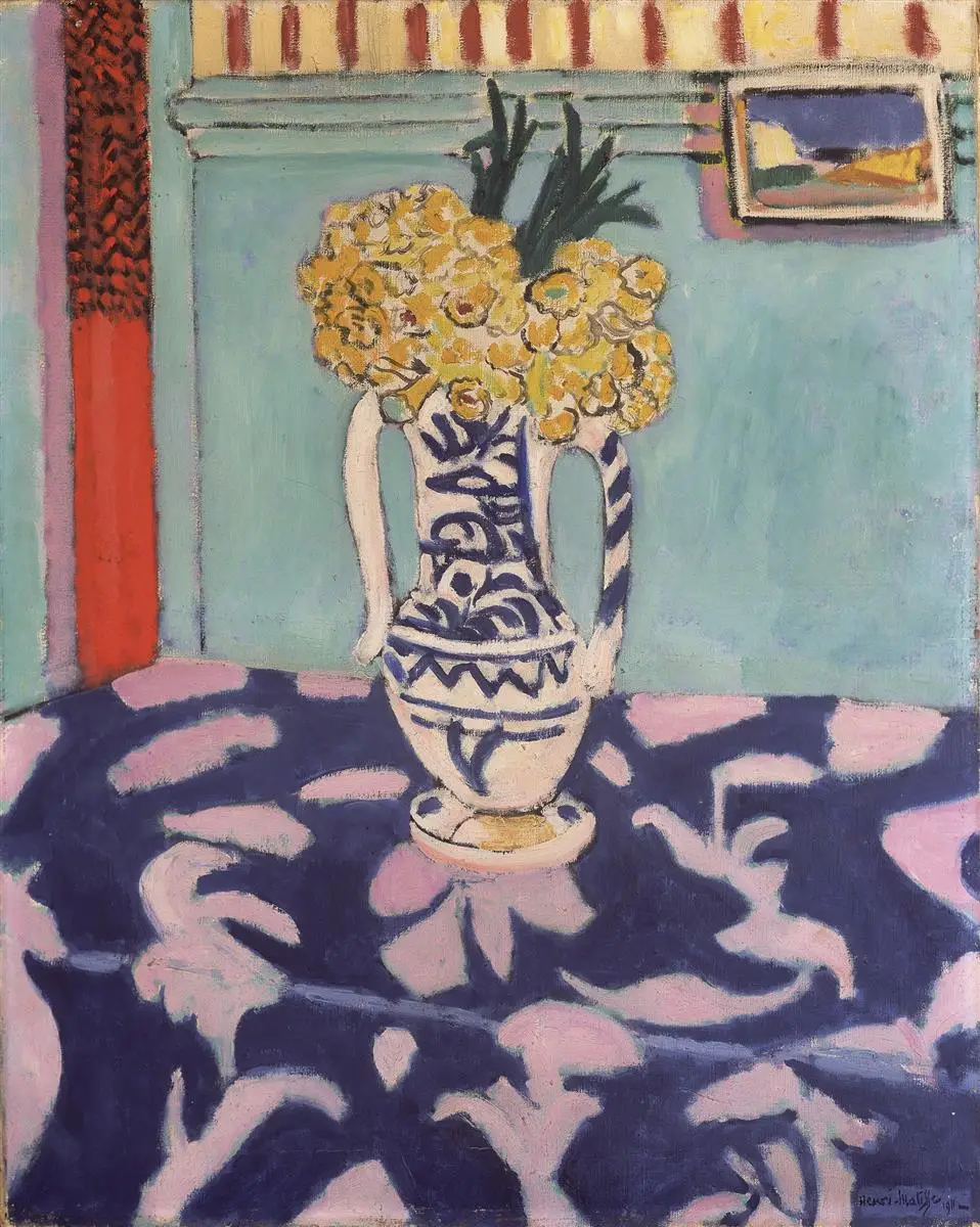 100% handmade Abstract Flower  famous oil painting on canvas wall art, Les Coucous Tapis Bleu Et Rose 1911 by Henri Matisse