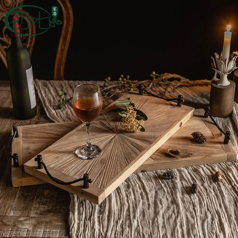 Log wind old ornaments photography props American retro restaurant fruit plate studio decoration fireplace tray