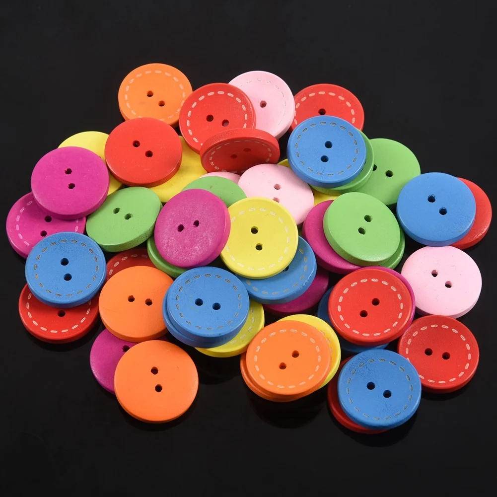 ABBN-100Pcs Botones de costura de madera redondos mezclados con 2 agujeros para álbum de recortes, 25 mm (1 pulgada) de diámetro