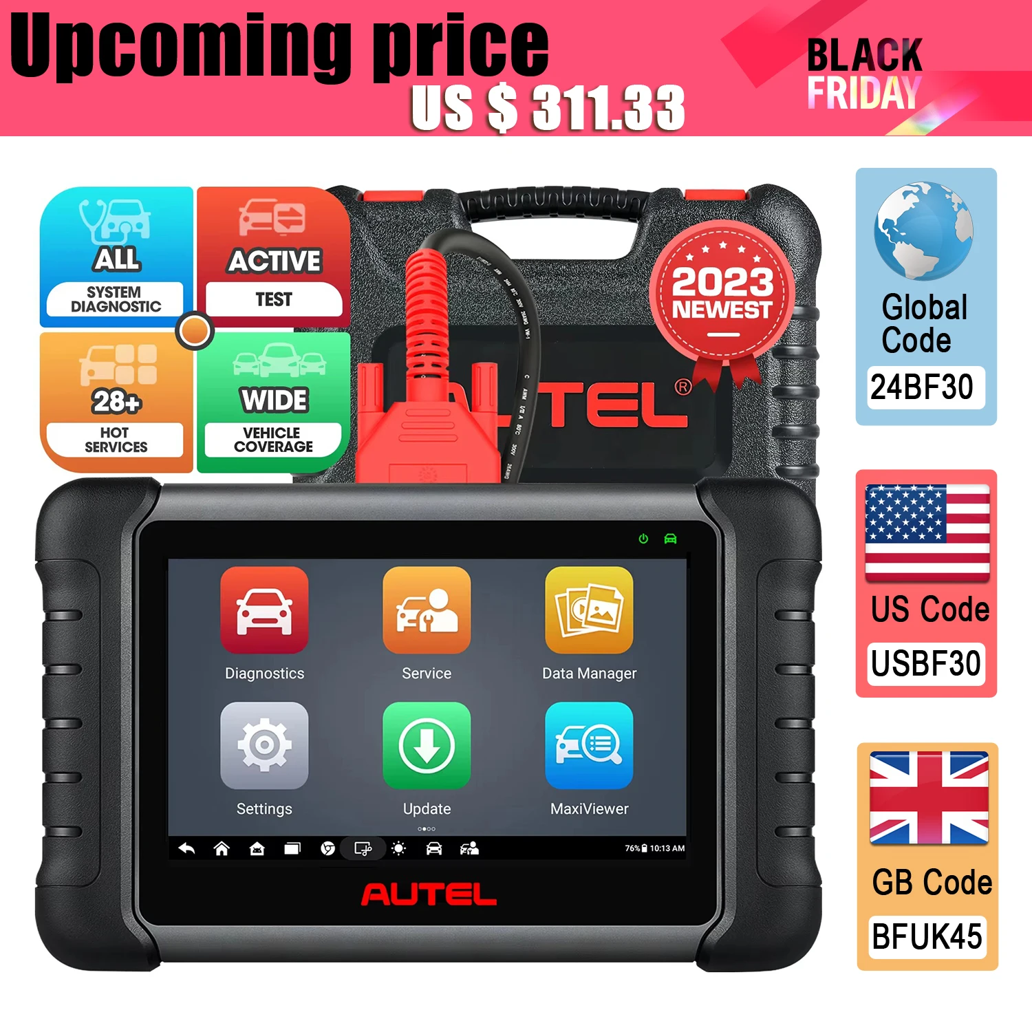 Autel MaxiCheck MX808S Full System Diagnostic Tool with 36+ Special Functions, Read/ Erase Fault Codes Upgrade Version of MX808