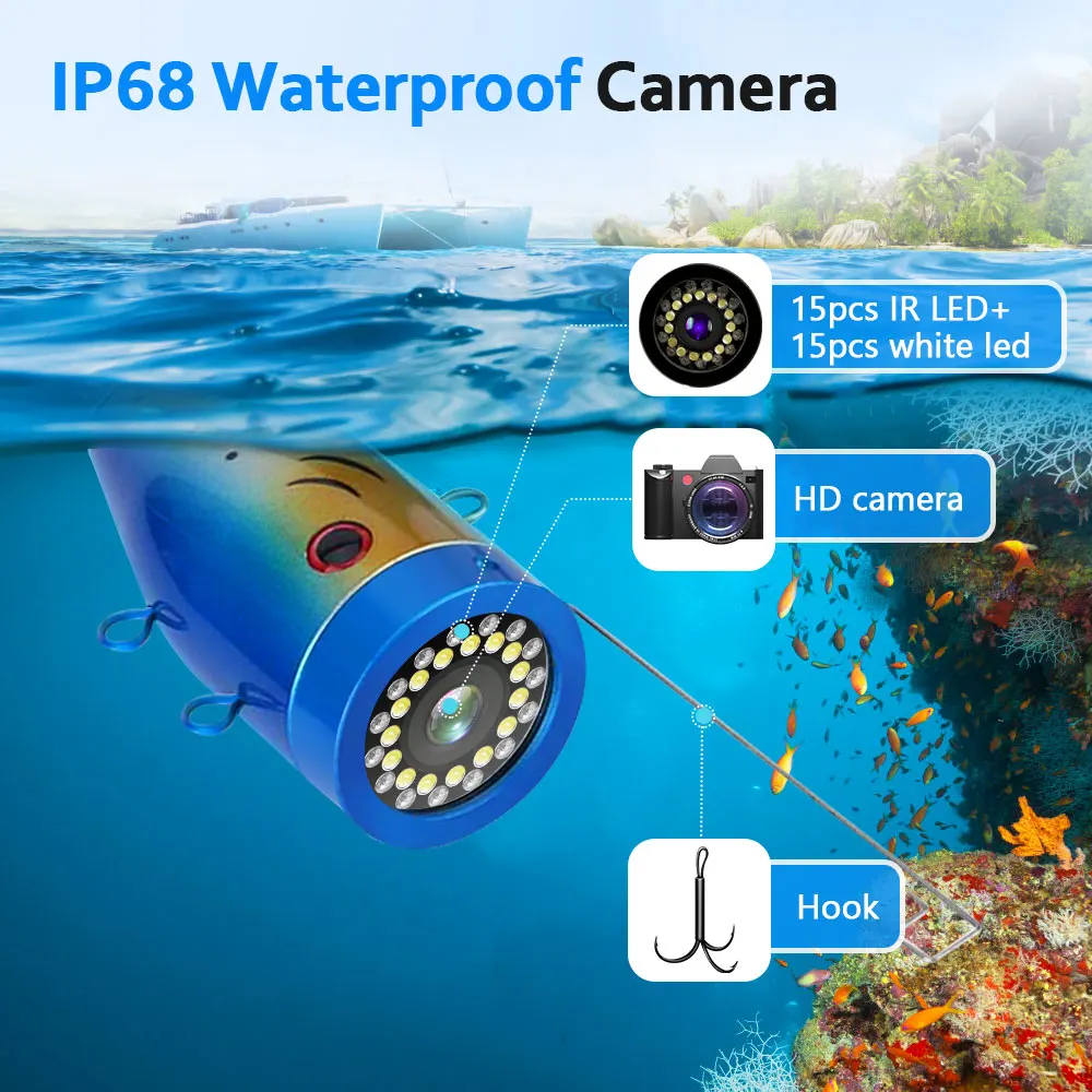 15M/30M Underwater Video Fishing Camera Fish Finder Cam Double Lamp 30pcs LEDs For ICE/SEA Fishing