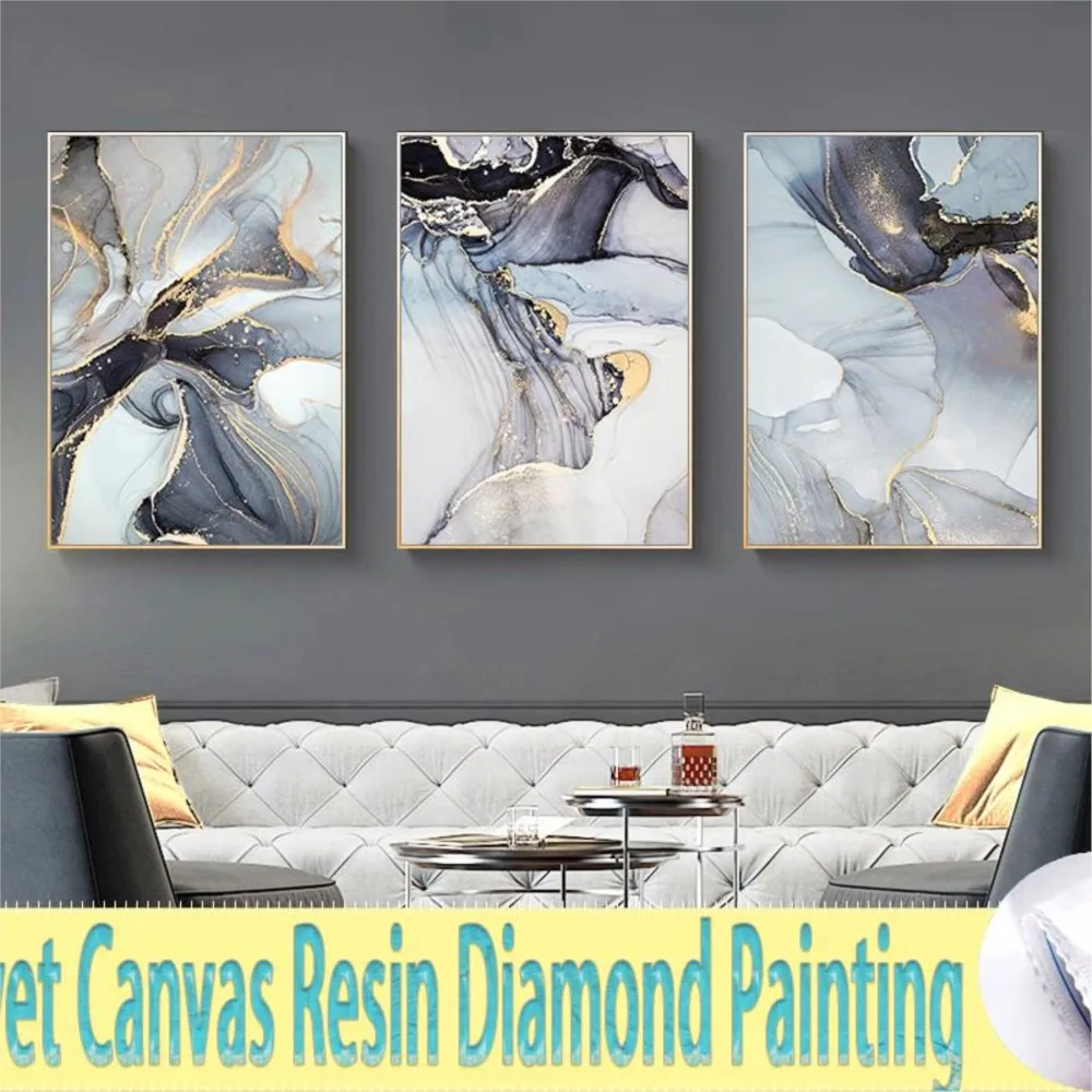 Modern Abstract Marble Triptych DIY Velvet Canvas Resin Diamond Painting Cross Stitch Kits Mosaic Embroidery 3pcs/set Home Decor