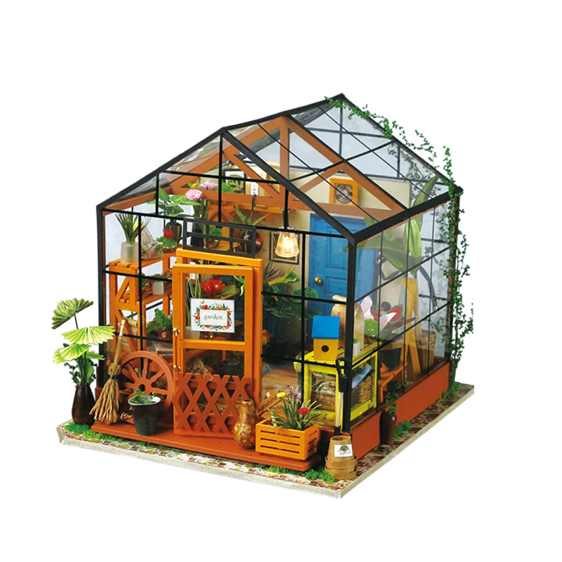 Creative 3D Kathy's Garden Assembled Building Kits Model with Lights Wooden Puzzles Desktop Decoration Toys Gifts for Kids Girls