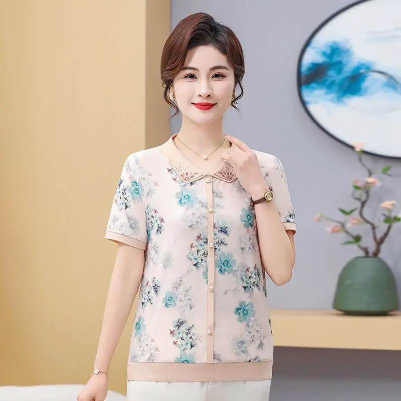 Elegant Ice Silk Tops for Middle-aged Ladies Summer Collection