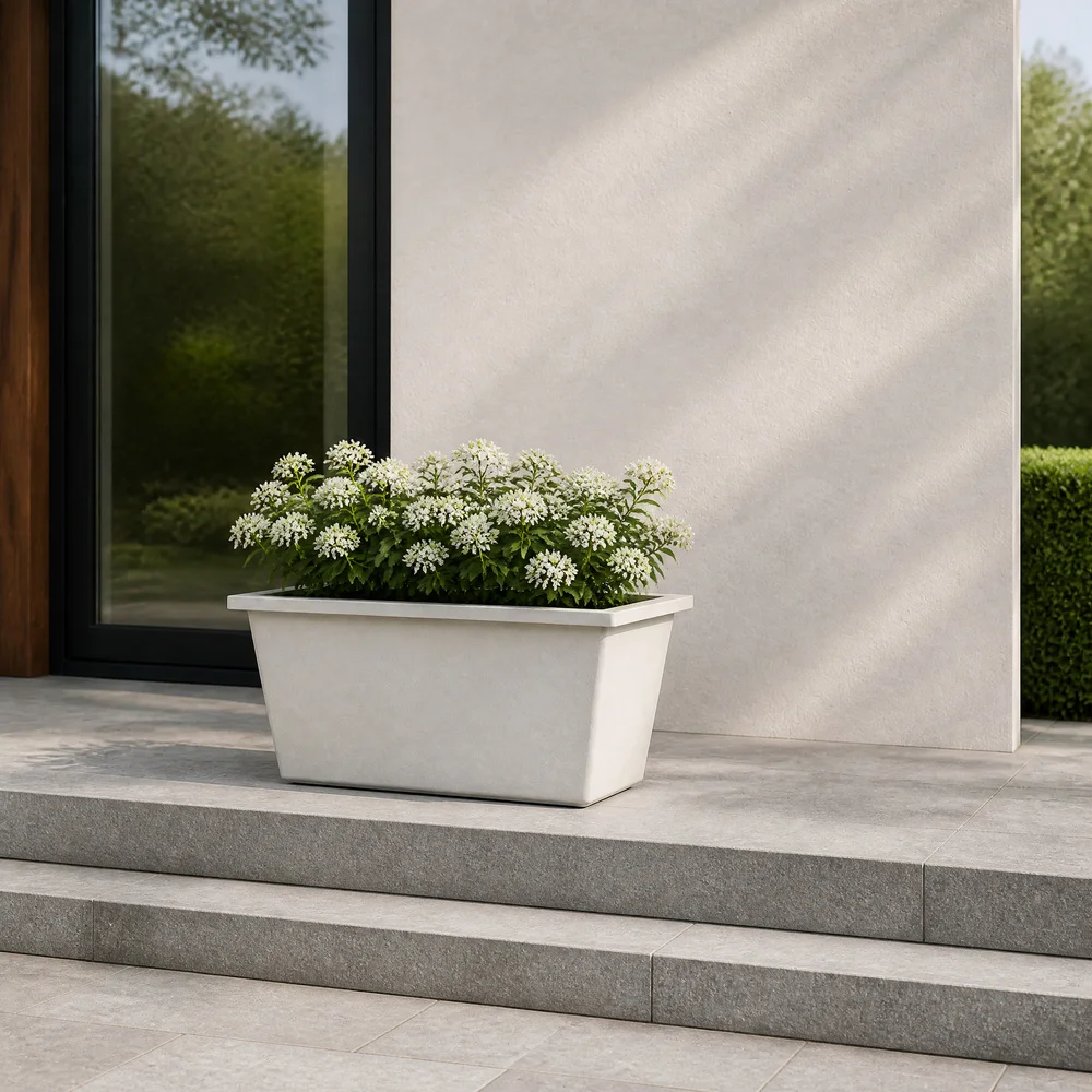 Rectangular Outdoor Planter Box Fiberglass Flower Pot Garden Plant Container Patio Decor