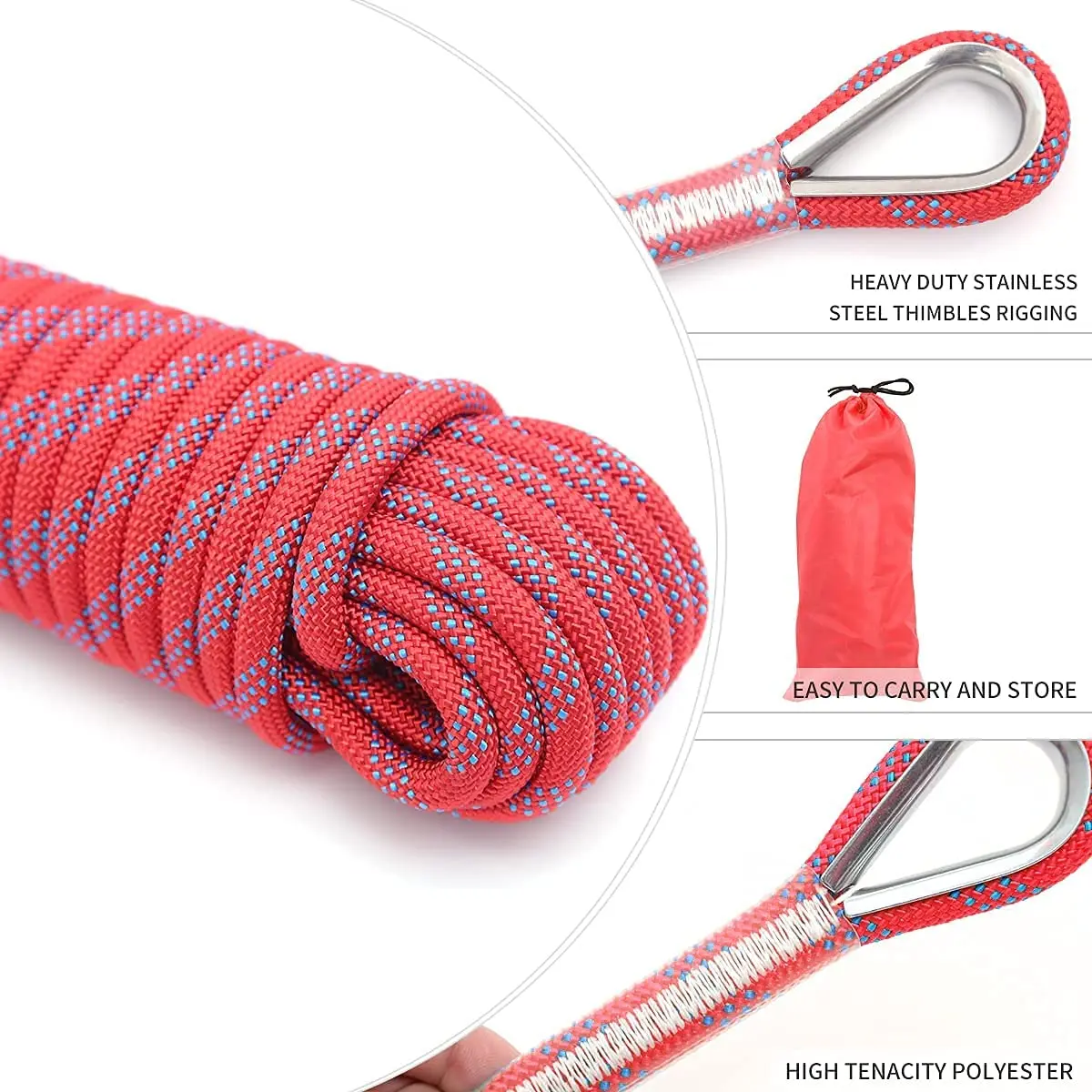 10mm Outdoor Climbing Rope Static Rock Climbing Rope, Tree Climbing Rappelling Rope, Escape Nylon Rope with 2 Steel Hooks