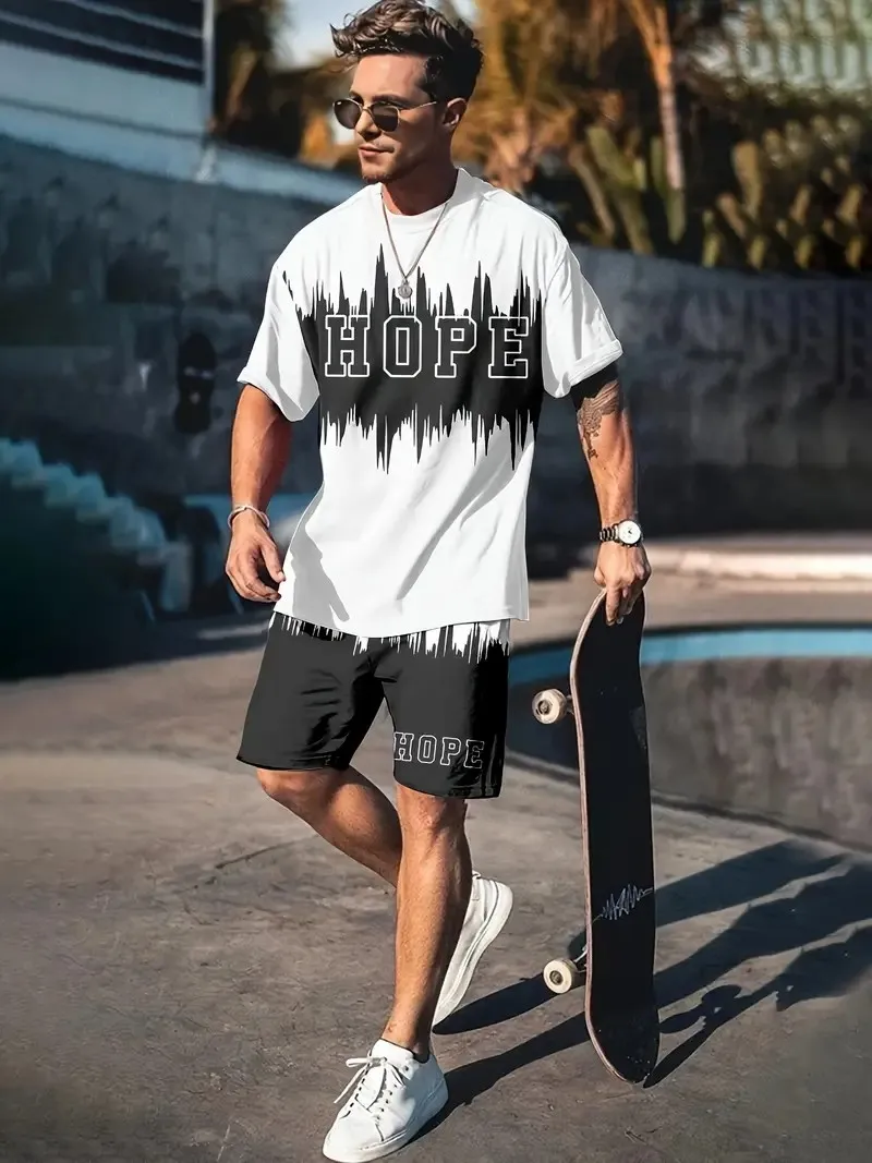 Street Urban Fashion T-shirt Daily Outdoor Beach Shorts Summer 3D Printing Men's Suit Men's Short-sleeved T-shirt Shorts Suit