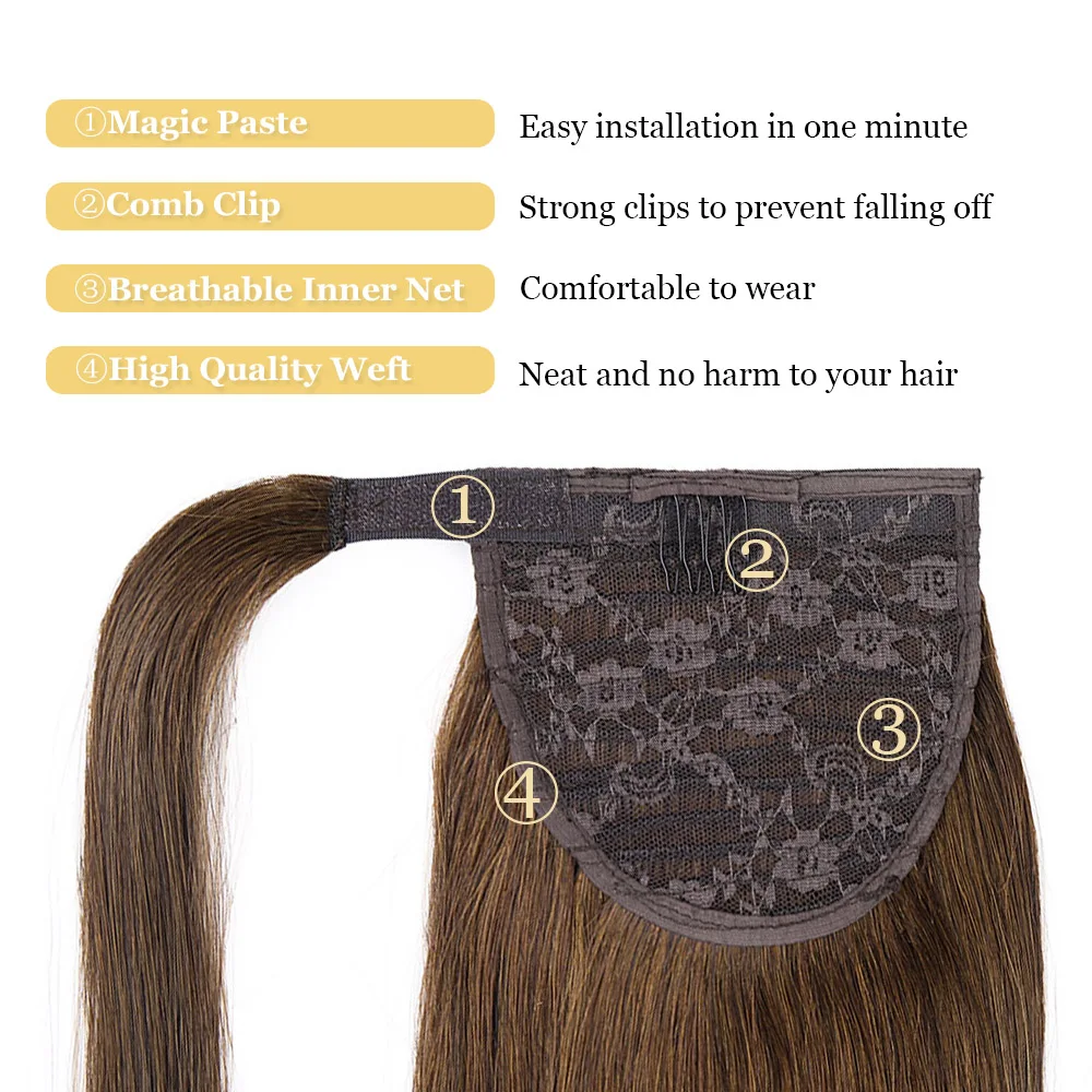 Ponytail Human Hair Remy Straight European Ponytail Hairstyles 100% Real Hair Horse Tail Clip In Extensions For Women Daily Use