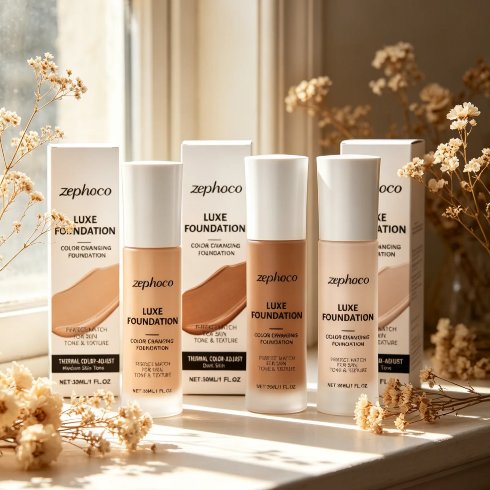 Zephoco Color Changing Foundation Nourishing Skin Tone Matching Long Lasting Sweatproof Smooth Texture Gentle Liquid Foundation