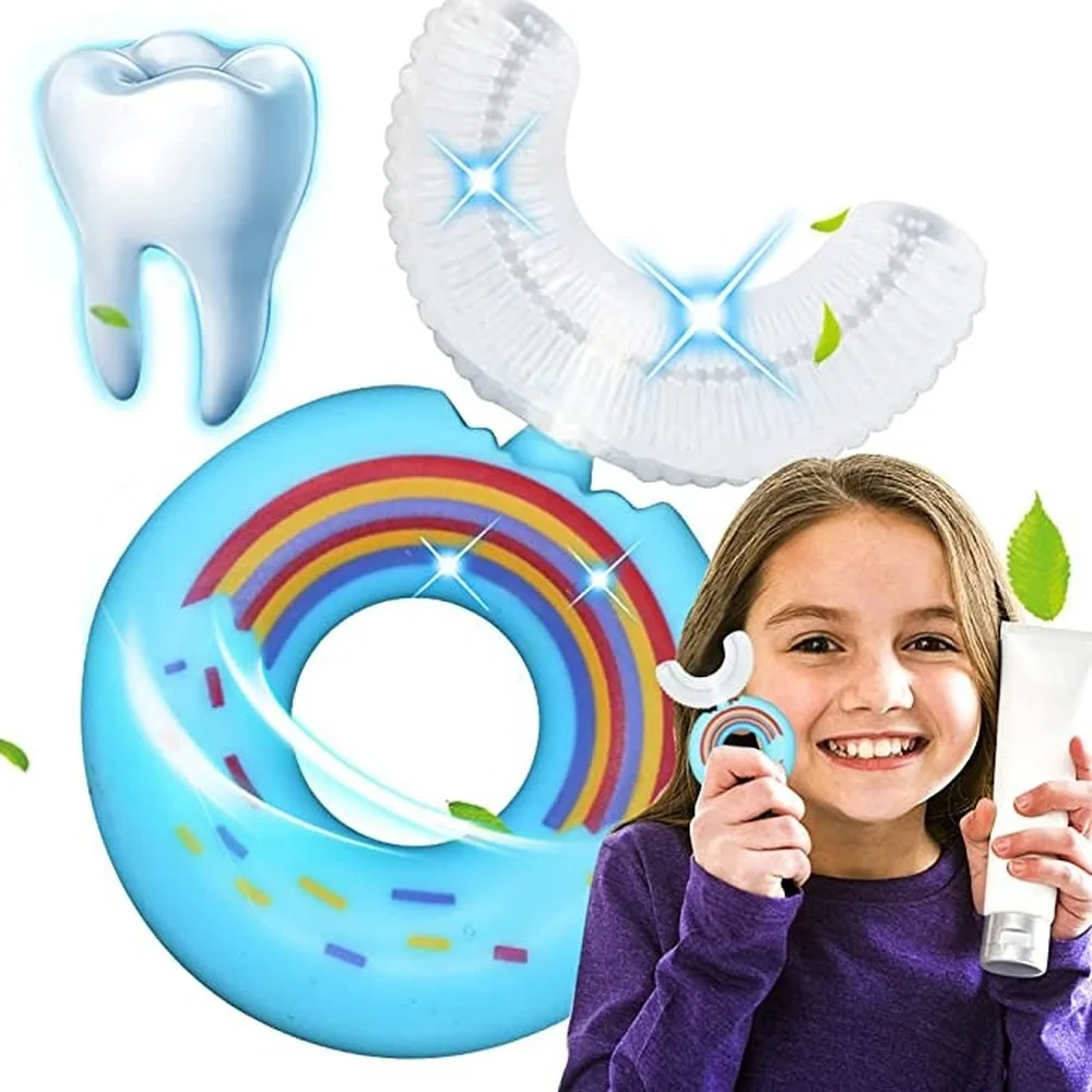 Cepillo de dientes Manual Donut de 360 grados para niños, cepillo de dientes de silicona en forma de U, regalo de dibujos animados para niños de 2 a 6 a 12 años