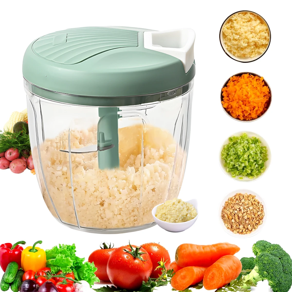 Kitchen Gadgets Vegetable Chopper - 900ML/500mL Portable Manual Garlic Chopper, ABS