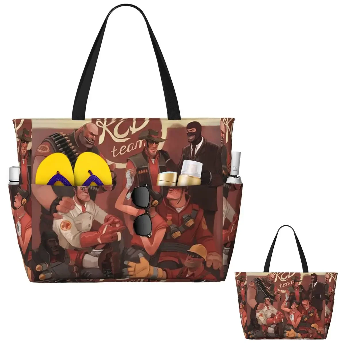 Team Fortress 2 Red Team Artwork Beach Tote Bag Sport Gym Yoga Duffle Large Tote Bag Women Travel Bag Fitness bag