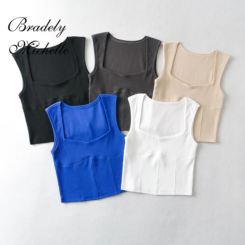 Crop Tops Women Summer Solid Sexy Tank Top Sleeveless Thin Knit Basic Outwear Elastic Camis