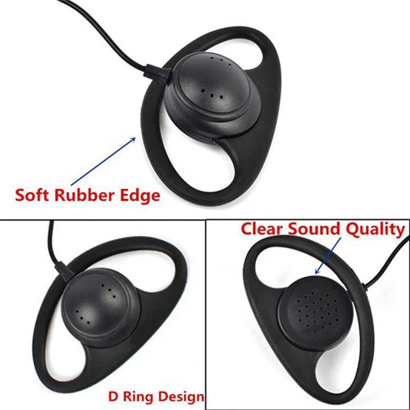 Single Wire Earpiece Headset Kit MIC PTT Mic D Shaped 2 Pin Radio Earphone Walkie Talkie Ear Hook