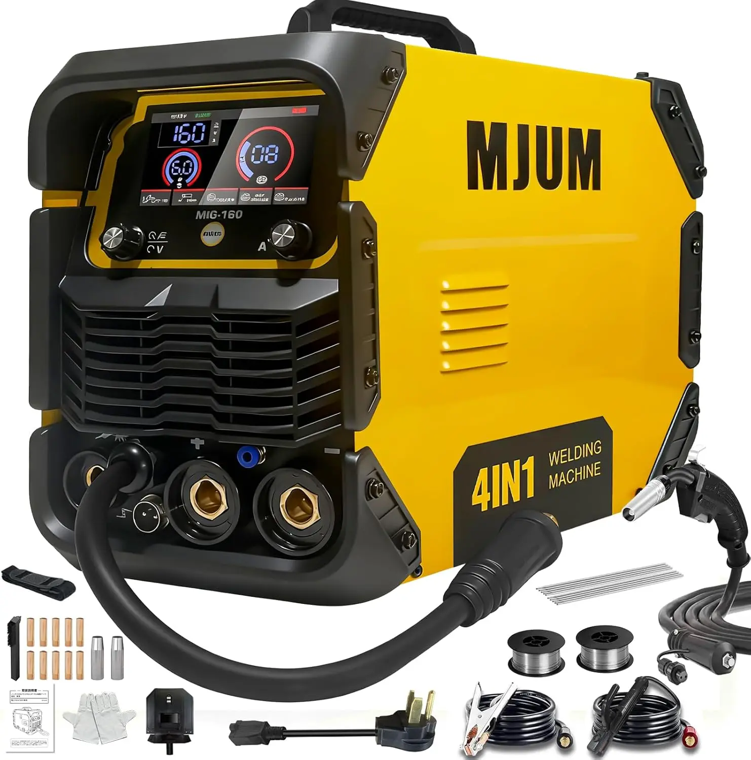 

160A 4-in-1 AI Welding Machine: Dual Voltage MIG/TIG/Stick Welder with Smart Control for Home and Auto Repair