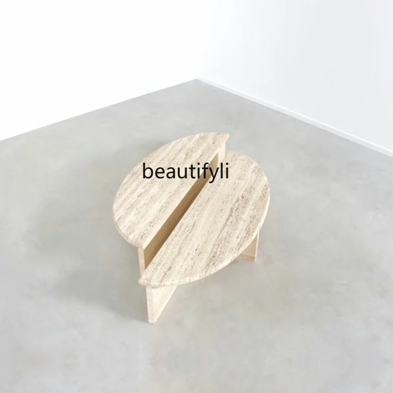 

Light luxury travertine marble coffee table Nordic simple fashion creative coffee table round semicircular design