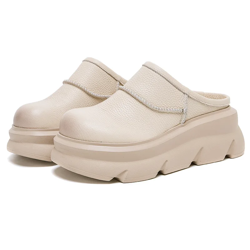 

7 см коровья натуральная кожа с круглым носком женские летние полые мокасины на плоской подошве на толстой подошве сандалии на платформе на танкетке женская обувь