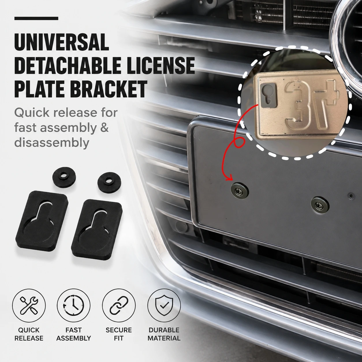 Universelle abnehmbare Kennzeichenhalterung aus Kunststoff, Halterung für Fahrzeugschilder, Auto-Außenaccessoire – Detail 3