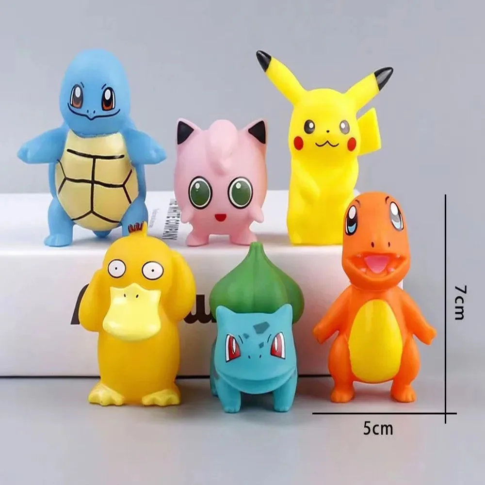 6Pcs/Lot Pokemon Anime Toys Cute Pikachu Psyduck PVC Cake Decoration Ornaments Action Figure Doll Model Children Birthday Gifts