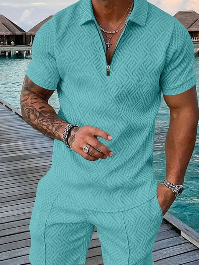 

Men's Casual Zipper Collar Short Sleeve Shirt Fashionable Color Block Design Comfortable Cotton Material Autumn Wear