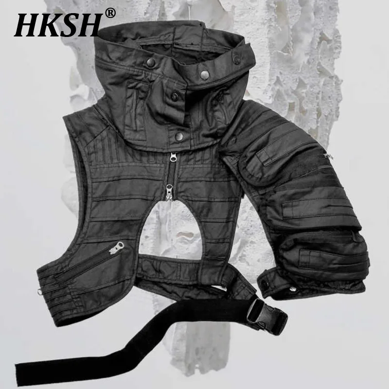 HKSH Waste Land Asymmetric Stereoscopic Pockets Deconstruction One Shoulder Trendy Avant-garde Vest Men's Tide Waistcoat HK1694