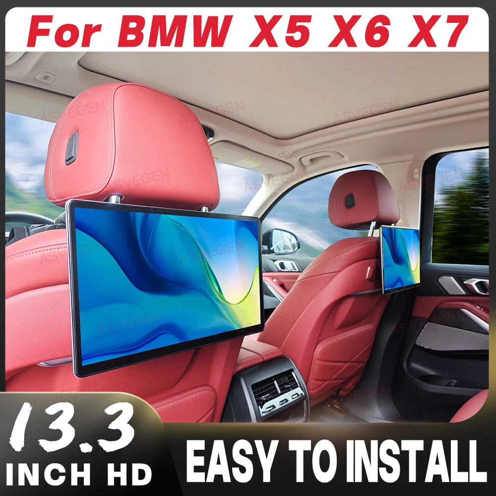 Kit de 2 moniteurs d'appui-tête Android 16 4K de 13,3 pouces pour BMW X5 X6 X7 2023-2026 LCI avec caméra avant, charge rapide Type C, 4G, 64G et lecteur HDMI